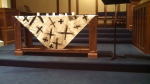 Ash Wednesday Altar Cloth painted by the children. Thanks to Worshiping with Children for the Inspiration!
